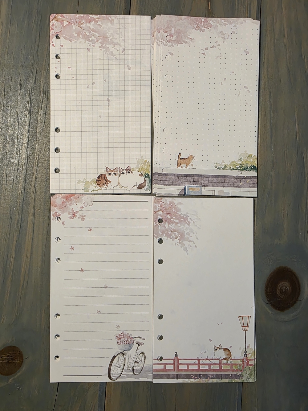 A6 Cat-Themed Refillable Notebook Paper - Pink Cherry Blossom Design 40 Sheets